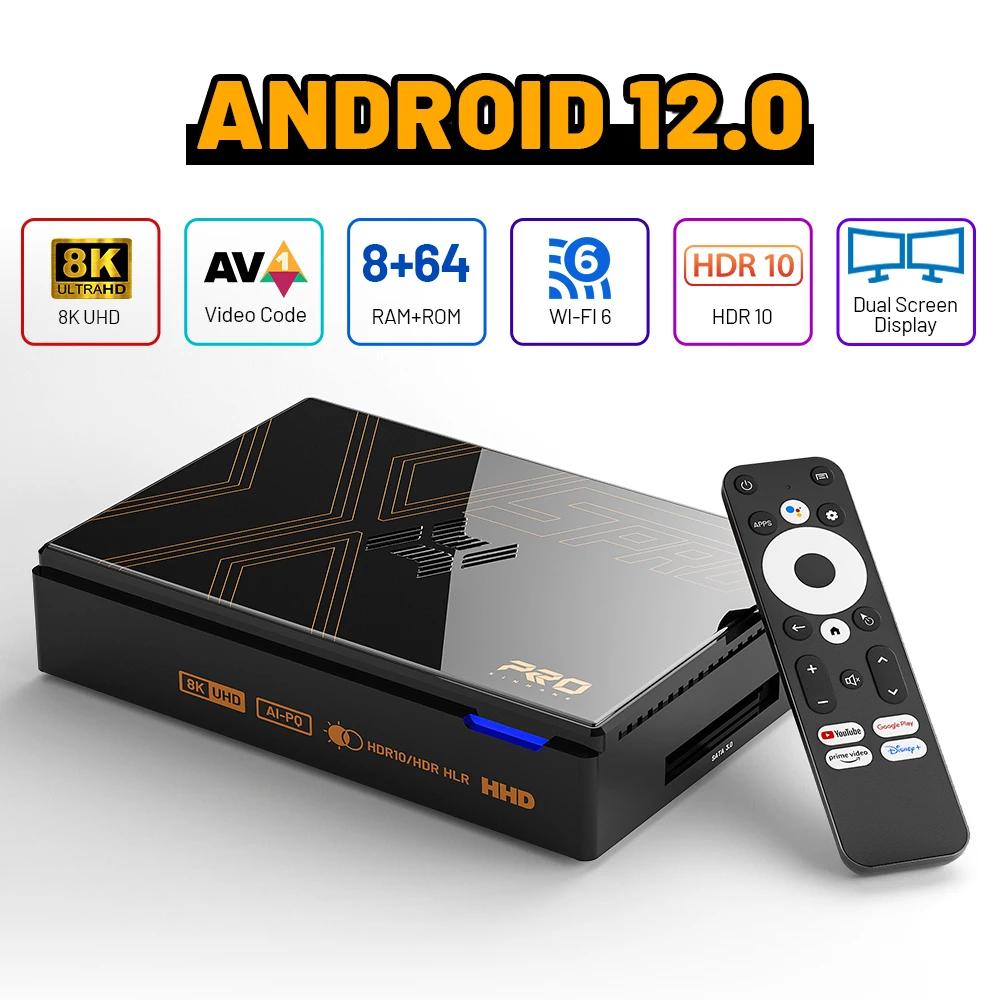 ȵ̵ 12.0  ܼ Ʈ TV ڽ, ȵ̵ TV ڽ, X5 PRO, 8GB, 64GB Ĩ RK3588, 8K @ 60FPS ̵ ÷̾, 1000M BT5.0